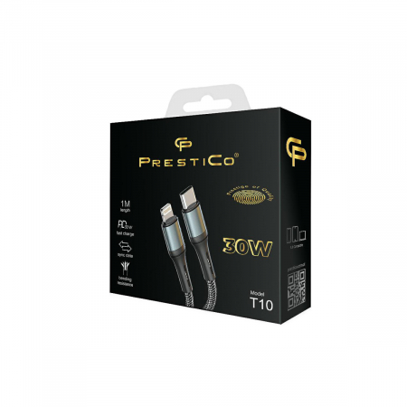 Cablu USB Tip C tata la conector tip lightning, PrestiCo T10, PD 30W, lungime 100 cm, negru [3]