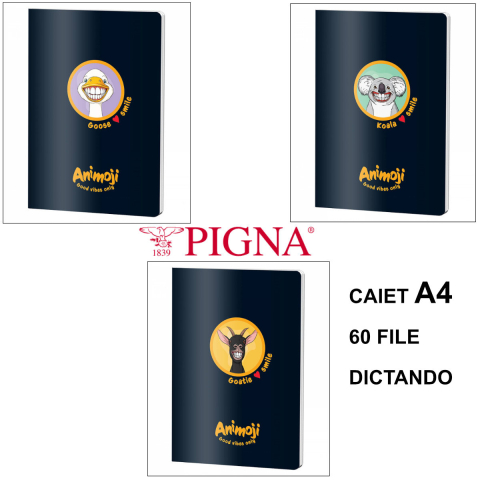 Caiet A4 60 File Dictando - Notite, Scolar si Birou, Design Animoji pe Fundal Negru [1]
