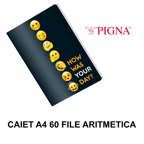 Caiet A4 Aritmetica 60 File - Calcule si Geometrie Organizate, Uz Scolar si Studiu, Design Emoji pe Fond Negru [1]