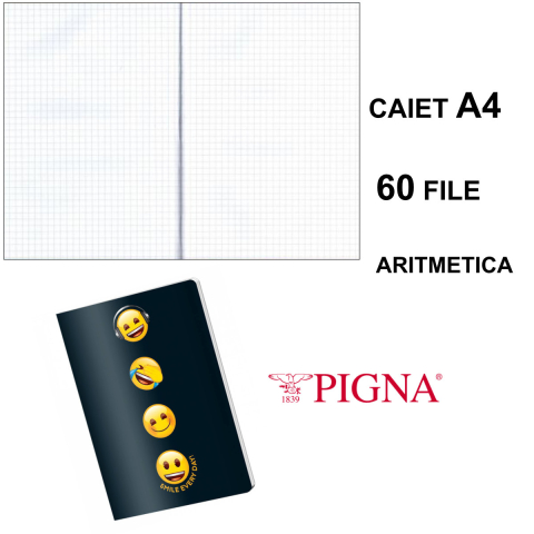 Caiet A4 Aritmetica 60 File - Calcule si Geometrie Organizate, Uz Scolar si Studiu, Design Emoji pe Fond Negru [2]