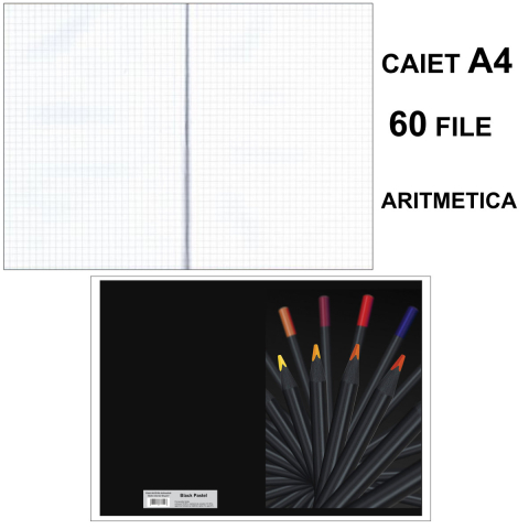 Caiet A4 Aritmetica 60 File - Organizare Calcule si Geometrie, Uz Scolar si Studiu Individual, Design Black Pastel [2]