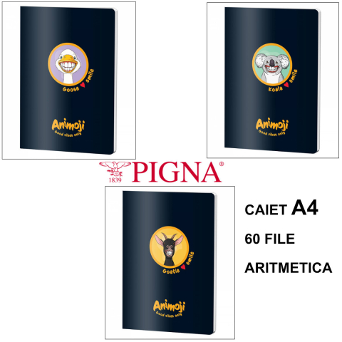 Caiet A4 Aritmetica 60 File - Organizare Calcule si Rezolvare Probleme, Matematica si Geometrie Scolara, Design Animoji pe Fundal Negru [1]