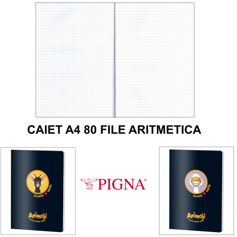 Caiet A4 Aritmetica 80 File - Rezolvare Exercitii si Organizare Calcule, Matematica si Geometrie Scolara, Design Animoji pe Fundal Negru [2]
