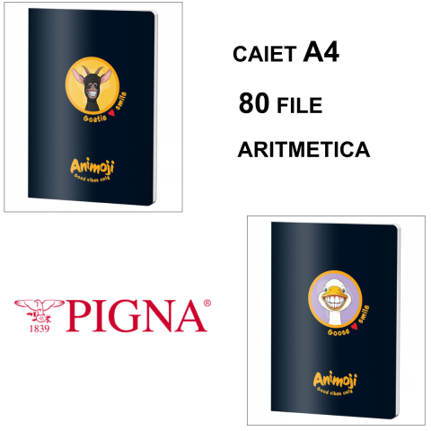 Caiet A4 Aritmetica 80 File - Rezolvare Exercitii si Organizare Calcule, Matematica si Geometrie Scolara, Design Animoji pe Fundal Negru [1]
