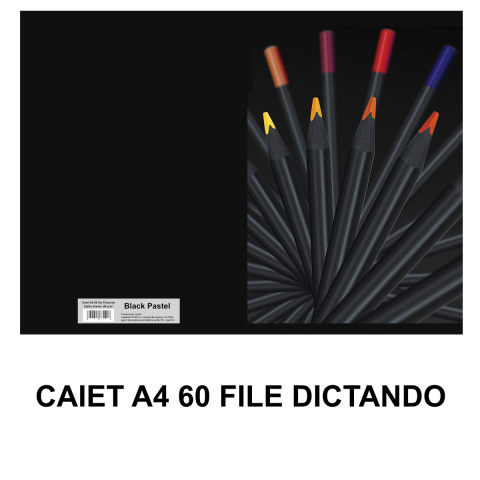 Caiet A4 Dictando 60 File - Notite, Scolar si Birou, Design Black Pastel cu Creioane Colorate [1]
