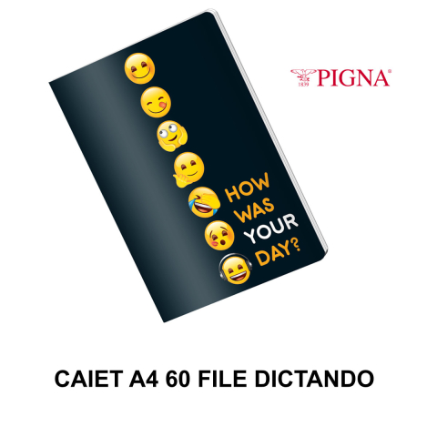 Caiet A4 Dictando 60 File - Notite, Scolar si Uz General, Design Emoji pe Fond Negru [1]