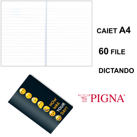 Caiet A4 Dictando 60 File - Notite, Scolar si Uz General, Design Emoji pe Fond Negru [2]