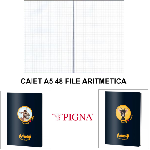 Caiet A5 Aritmetica 48 File - Calcule Geometrie si Exercitii, Uz Scolar Portabil si Studiu Individual, Design Animoji pe Fundal Negru [2]