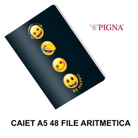 Caiet A5 Aritmetica 48 File - Calcule Portabile si Geometrie Organizata, Uz Scolar si Meditatii Practice, Design Emoji pe Fond Negru Lucios [1]