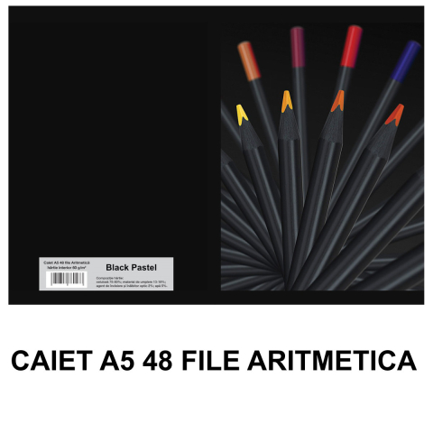 Caiet A5 Aritmetica 48 File - Calcule si Geometrie Portabile, Uz Scolar si Meditatii Practice, Design Black Pastel [1]