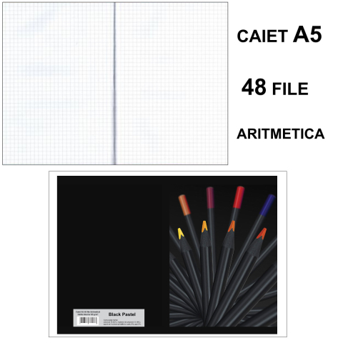 Caiet A5 Aritmetica 48 File - Calcule si Geometrie Portabile, Uz Scolar si Meditatii Practice, Design Black Pastel [2]