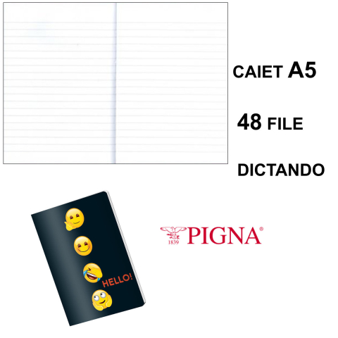 Caiet A5 Dictando 48 File - Notite Rapide si Organizare Portabila, Uz Scolar si Personal, Design Emoji pe Fond Negru cu Hartie 70g/m² [2]