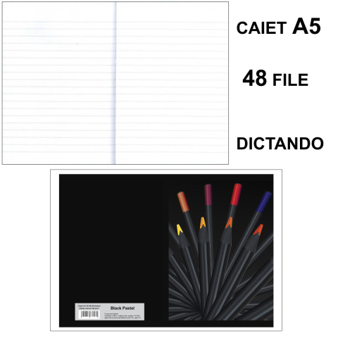 Caiet A5 Dictando 48 File - Notite Rapide si Organizare, Uz Personal si Scolar Portabil, Design Black Pastel [2]