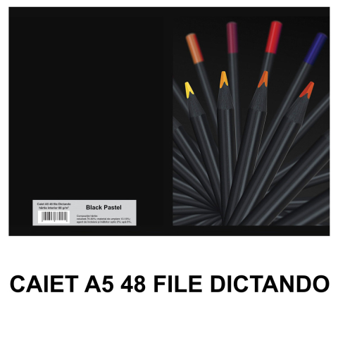 Caiet A5 Dictando 48 File - Notite Rapide si Organizare, Uz Personal si Scolar Portabil, Design Black Pastel [1]