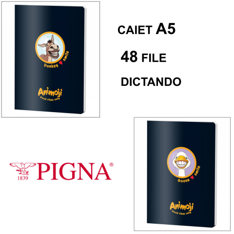 Caiet A5 Dictando 48 File - Notite Rapide si Organizare, Uz Scolar si Personal, Design Animoji pe Fundal Negru [1]