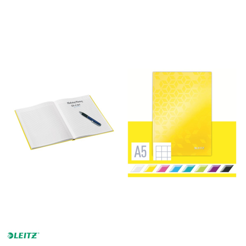 Caiet birou A5 aritmetica coperta carton Leitz Wow, 80 file, galben [3]