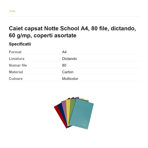 Caiet capsat Notte School A4, 80 file, dictando, 60 g/mp, coperti asortate [2]