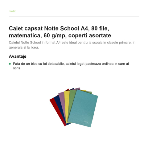 Caiet capsat Notte School A4, 80 file, matematica, 60 g/mp, coperti asortate [1]