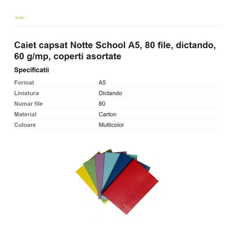 Caiet capsat Notte School A5, 80 file, dictando, 60 g/mp, coperti asortate [2]