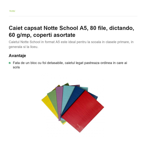 Caiet capsat Notte School A5, 80 file, dictando, 60 g/mp, coperti asortate [1]