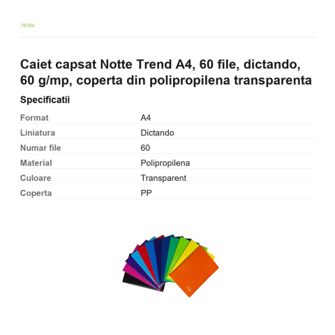 Caiet capsat Notte Trend A4, 60 file, dictando, 60 g/mp, coperta din polipropilena transparenta [2]