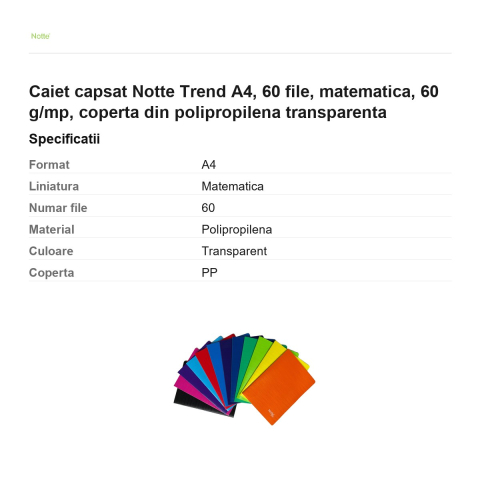 Caiet capsat Notte Trend A4, 60 file, matematica, 60 g/mp, coperta din polipropilena transparenta [2]