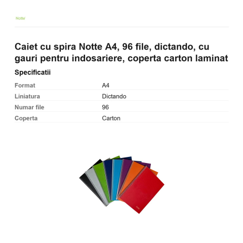 Caiet cu spira Notte A4, 96 file, dictando, cu gauri pentru indosariere, coperta carton laminat [2]
