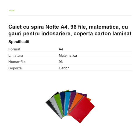 Caiet cu spira Notte A4, 96 file, matematica, cu gauri pentru indosariere, coperta carton laminat [2]