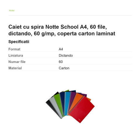 Caiet cu spira Notte School A4, 60 file, dictando, 60 g/mp, coperta carton laminat [2]