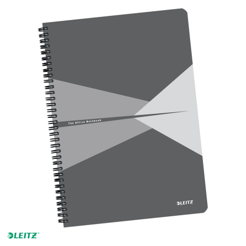 Caiete - Caiet de birou Leitz Office, carton laminat, A5, 90 coli, cu spira, matematica, pentru documente perforate, hartie 80 g/mp, gri