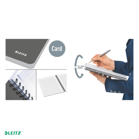 Caiet de birou Leitz Office, carton laminat, A5, 90 coli, cu spira, matematica, pentru documente perforate, hartie 80 g/mp, rosu [4]