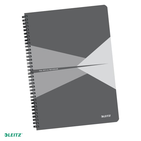 Caiete - Caiet de birou Leitz Office, PP, A4, 90 coli, cu spira, matematica, pentru documente perforate, hartie 80 g/mp, gri