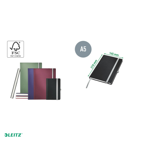 Caiet de birou Leitz Style, coperta dura, A5, 80 coli, dictando, pentru documente perforate, 8 file perforate, hartie 100 g/mp, albastru-violet [4]
