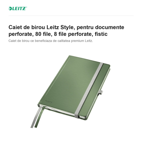 Caiet de birou Leitz Style, pentru documente perforate, 80 file, 8 file perforate, fistic [1]