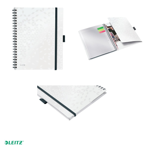 Caiet de birou Leitz WOW Be Mobile, PP, A4, cu spira, matematica, pentru documente perforate, 80 file, hartie 80 g/mp, alb [4]