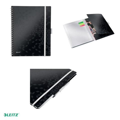 Caiet de birou Leitz WOW Be Mobile, PP, A4, cu spira, matematica, pentru documente perforate, 80 file, hartie 80 g/mp, negru [4]
