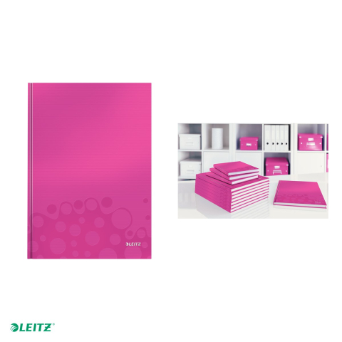 Caiet de birou Leitz WOW, carton laminat, coperta dura, A4, 80 coli, matematica, hartie 80 g/mp, roz [3]