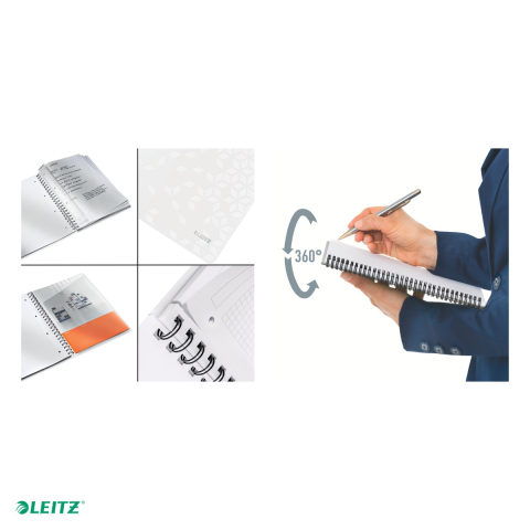 Caiet de birou Leitz WOW, PP, A4, cu spira, dictando, pentru documente perforate, 80 file, hartie 80 g/mp, alb [4]