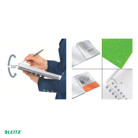 Caiet de birou Leitz WOW, PP, A4, cu spira, dictando, pentru documente perforate, 80 file, hartie 80 g/mp, verde [4]