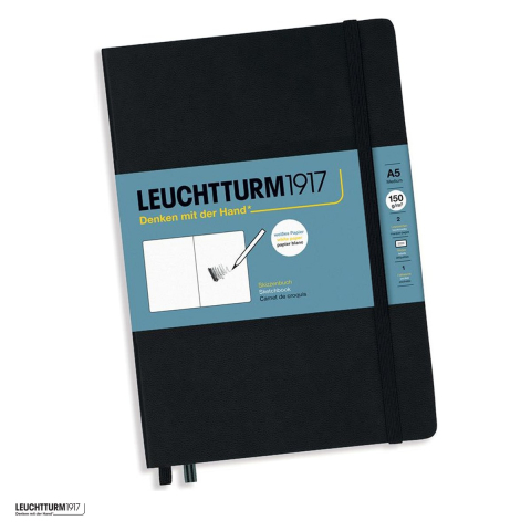 Birotica papetarie - Caiet de schite Leuchtturm1917 Sketchbook, A5, velin, 112 pagini, hartie 150 g/mp, 145 x 210 mm, hartie alba fara acid, elastic, buzunar, negru