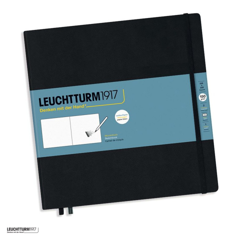 Birotica papetarie - Caiet de schite Leuchtturm1917 Sketchbook, format patrat, velin, 112 pagini, hartie 150 g/mp, 225 x 225 mm, hartie alba fara acid, elastic, buzunar, negru