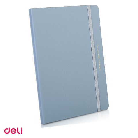 Caiete A5 (143×205/210mm) - Caiet Deli A5, 96 file, birou, dictando, coperta imitatie piele bleu