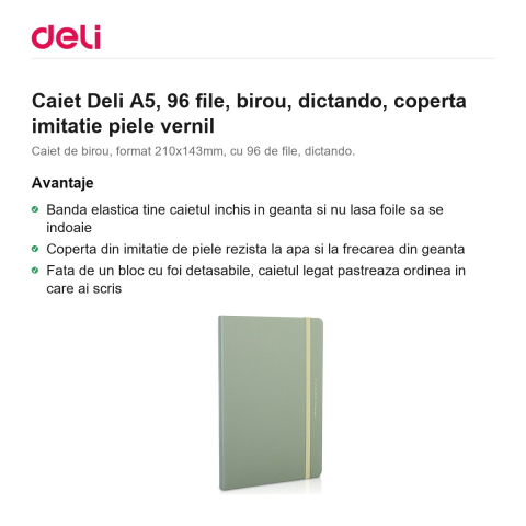 Caiet Deli A5, 96 file, birou, dictando, coperta imitatie piele vernil [1]