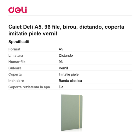 Caiet Deli A5, 96 file, birou, dictando, coperta imitatie piele vernil [2]