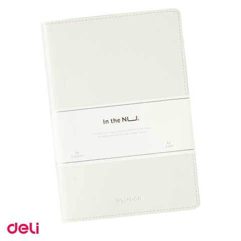 Caiete A5 - Caiet Deli A5, 96 file, dictando, birou, coperta imitatie piele, alb