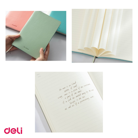 Caiet Deli A5, din imitatie piele, 96 file, dictando, birou 96 file dr cop, roz [3]