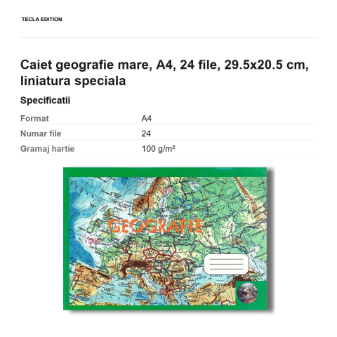 Caiet geografie mare, A4, 24 file, 29.5x20.5 cm, liniatura speciala [2]