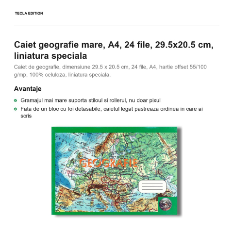 Caiet geografie mare, A4, 24 file, 29.5x20.5 cm, liniatura speciala [1]