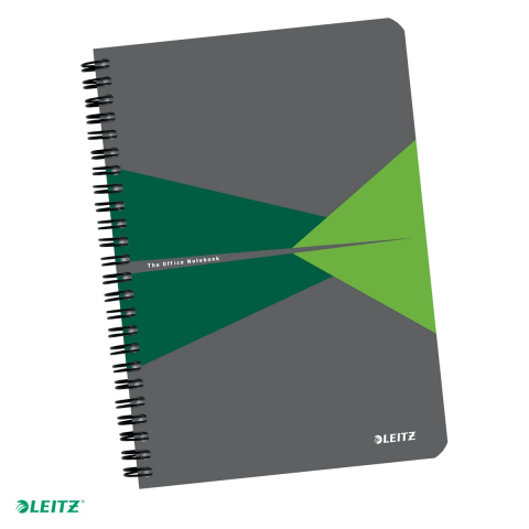 Birotica papetarie - Caiet Leitz Office cu spira, coperta carton, A5, dictando, 90 file, hartie 90 g/mp, verde