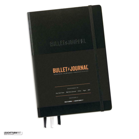 Birotica papetarie - Caiet Leuchtturm1917 Bullet Journal Edition 2 A5, coperta rigida, punctat, 206 pagini numerotate, hartie 120 g/mp, 145 x 210 mm, index, Future Log, 3 semne de carte, stickere, negru